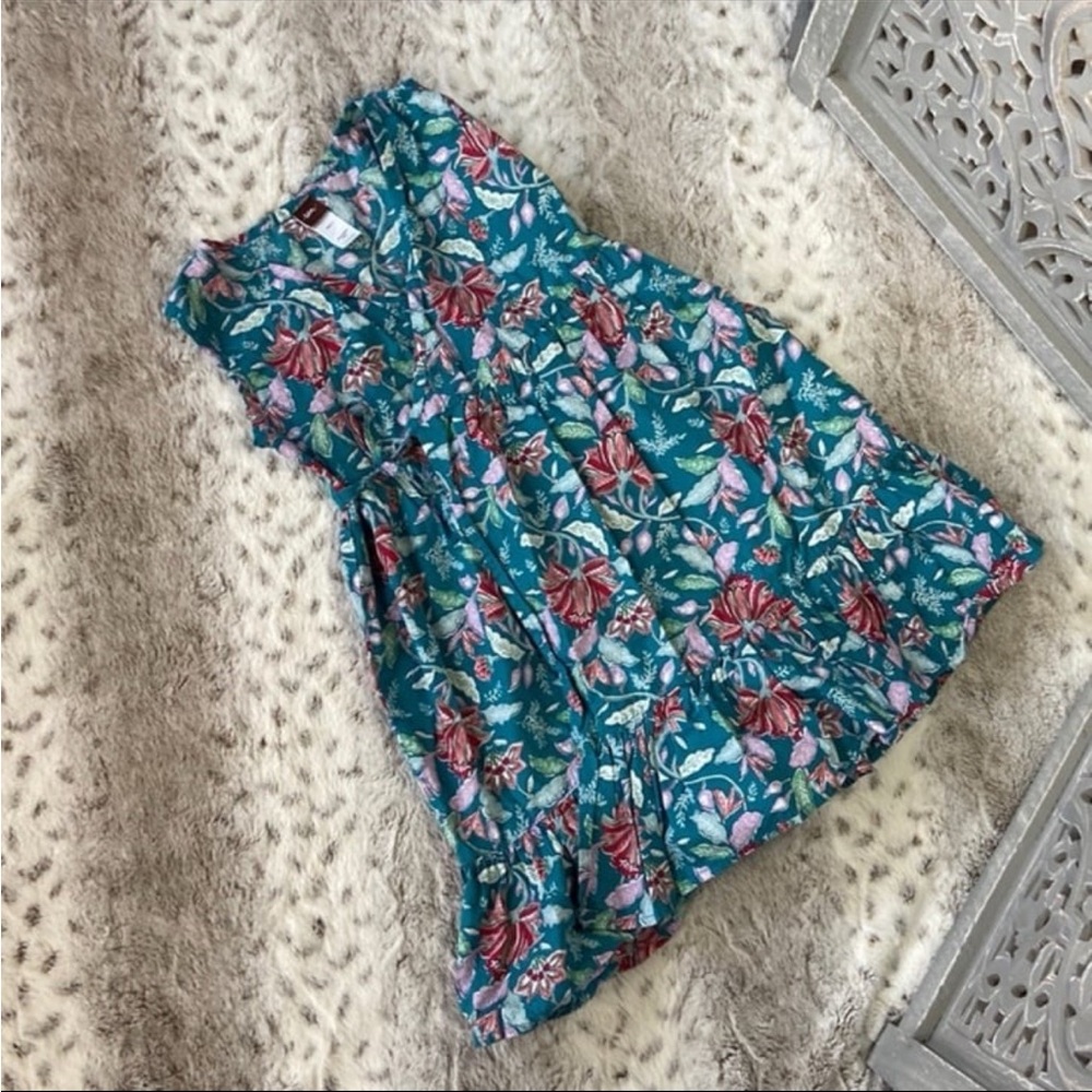 Tea Collection teal floral wrap dress girls size 7 garden party girlhoodcore